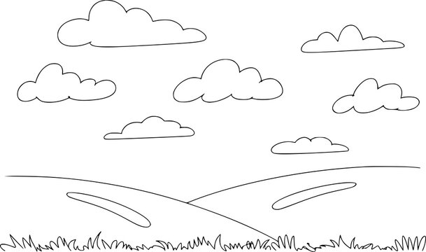 Simple line of clouds over rolling hills and grass