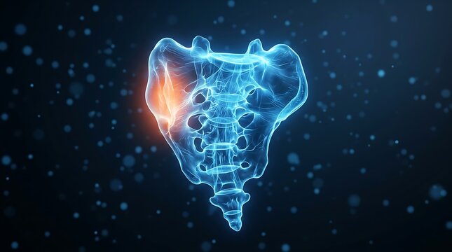 Advanced digital depiction of the human pelvic bone structure highlighting skeletal intricacies and spatial relationships in a