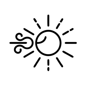 Sun with wind breeze icon representing sunny and windy weather vector.