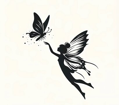 Flying Fairy Reaching Butterfly Silhouette Tattoo