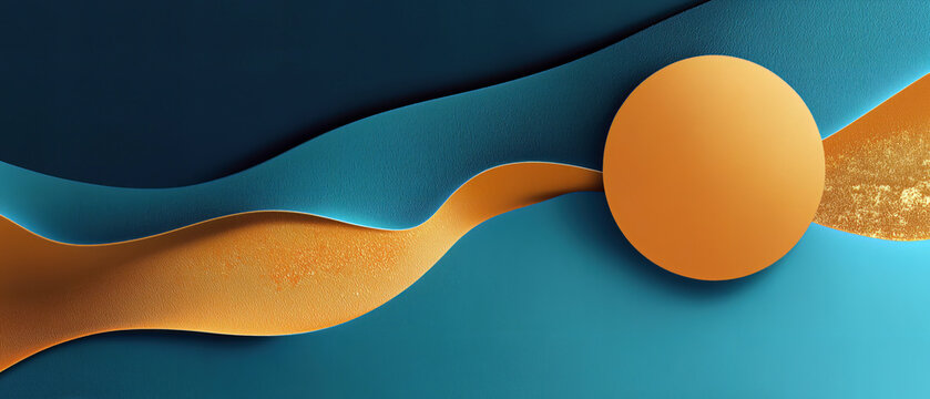 modern abstract blue teal and golden metallic paper wave banner background