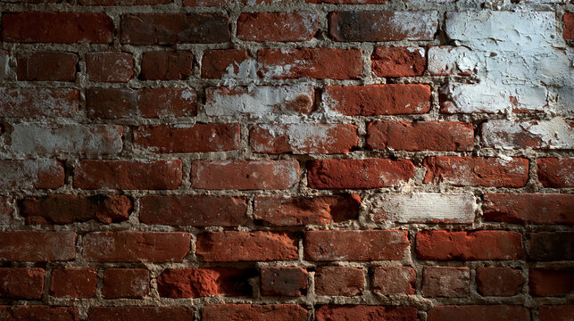 Old Red Brick Wall Texture with Peeling White Paint