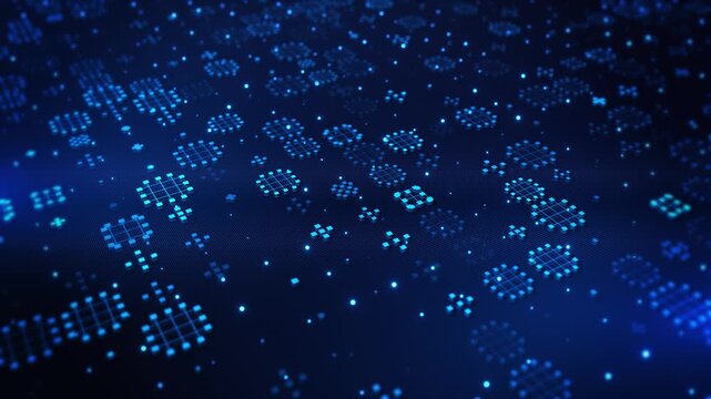 Futuristic glowing data grid with distributed digital nodes, designed for quantum technology, AI computing, cloud infrastructure, parallel processing, analytics and advanced research themes.
