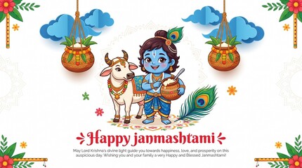 Fototapeta premium illustration of happy Janmashtami. Lord Krishna