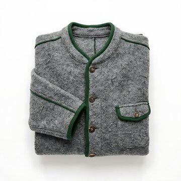 Gray wool trachten jacket with green trim and wooden buttons