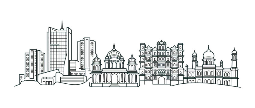 Indore City Skyline Silhouette Illustration
