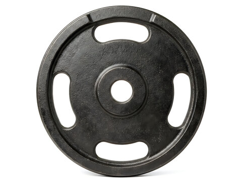 heavy black cast iron weight plate gym fitness lifting equipment isolated on transparent background