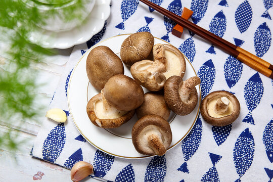 Fresh shiitake mushrooms raw edible fungus