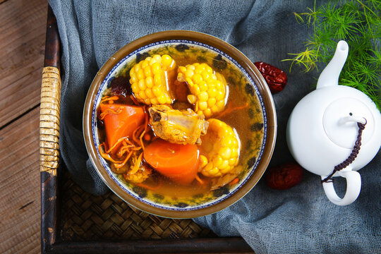 Corn vegetable bone soup healthy chinese stew