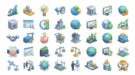 Fototapeta premium Colorful flat design icons for business and technology concepts.