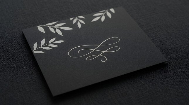 Minimalist Sympathy Card Design with Monochromatic Leaf Motifs and Elegant Condolence Lettering on a Black Background condolence sympathy card grieving mourning loss funeral memorial minimalist