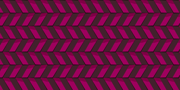 Geometric chevron pattern in magenta and dark purple, seamless herringbone texture vector, modern abstract background for textile design