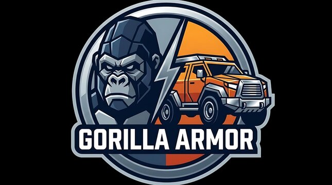 Gorilla Armor mascot logo with off-road vehicle.
