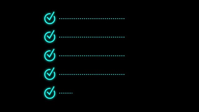 Checklist mark icon representing success, approval, confirmation, and completion. Animated checklist with green check marks in square boxes.