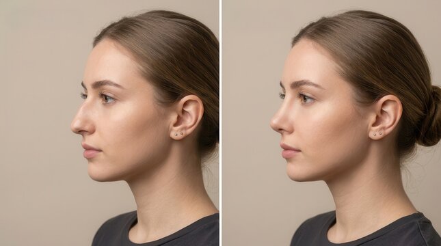 woman before and after rhinoplasty