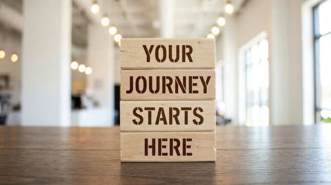Wooden blocks stacked with text your journey starts here