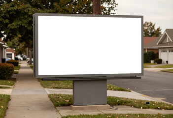 Fototapeta premium Blank billboard for advertising and marketing campaigns, empty street sign for promotion in a residential neighborhood