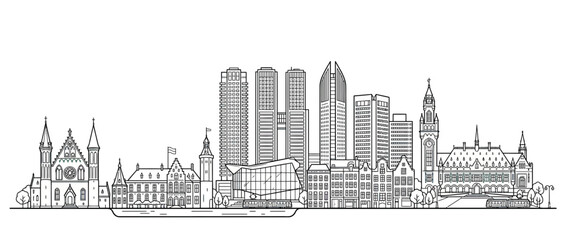 Naklejka premium City Skyline Outline Drawing Transparent Background