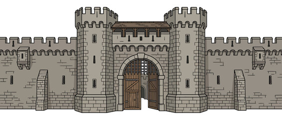 Medieval Castle Gate Entrance Fortress Wall Towers © nadinsahira