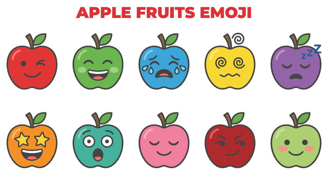 Apple fruits emoji set with various expressions, including happy, sad