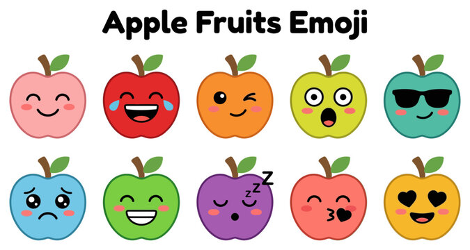 Apple fruits emoji set with various expressions and cheerful designs featuring icon