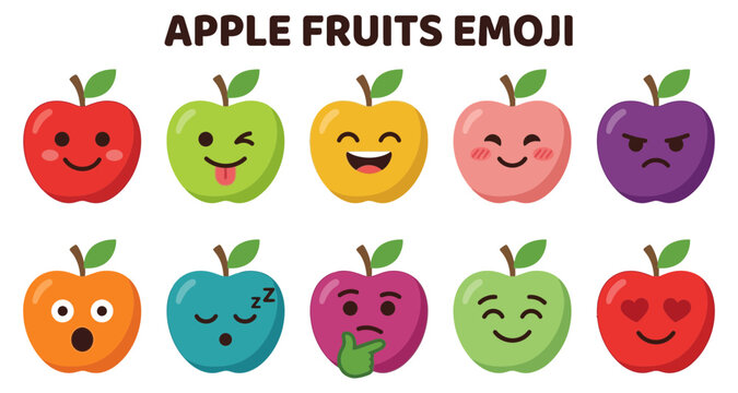 Apple fruits emoji set with various expressions and colors featuring fruit, icon