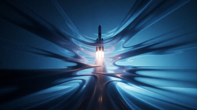 Rocket Launching Through Abstract Fluid Blue Waves
