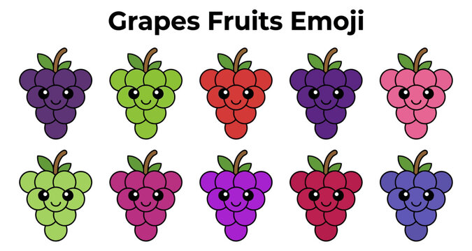 Grapes fruits emoji set with various expressions and colors featuring expression