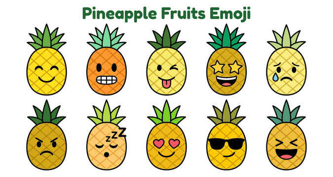 Pineapple fruits emoji set with various expressions and emotions featuring emotion
