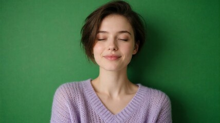 Fototapeta premium Serene Young Woman with Short Hair Relaxing with Eyes Closed