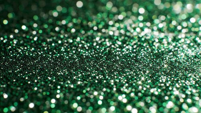 Green glitter texture background with sparkling bokeh light particles