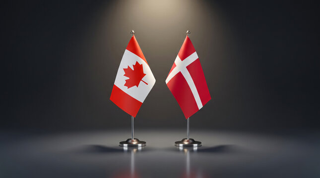 Canada And Denmark Miniature Flags On Metallic Poles Symbolizing Diplomatic Friendship