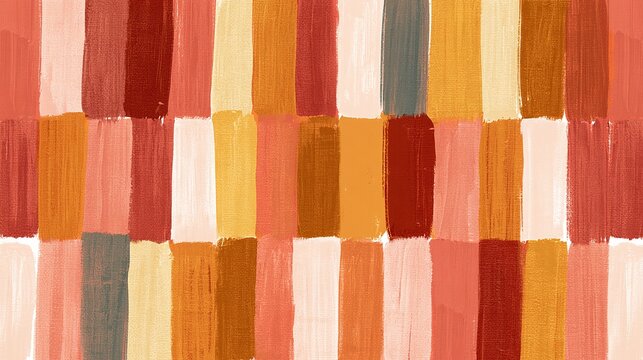 Abstract Geometric Seamless Pattern of Hand-Painted Brushstrokes in Warm Autumnal Tones for Modern Design and Textile Backgrounds