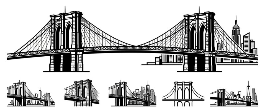 Brooklyn Bridge and New York Skyline Illustrations