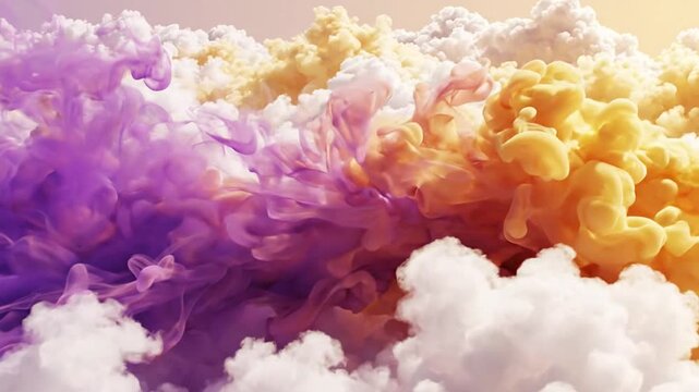 Purple and Yellow Pigment Clouds Diffusing in Water Abstract Background