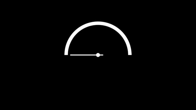 Speed miter icon animated on a black background. Energy or fuel level meter dial gage icon shown minimum and maximum value 4k video animation