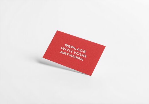 Business card mockup on a white surface in flat lay composition, minimalist stationery design with placeholder text for artwork, Template, clean layout branding and print presentation