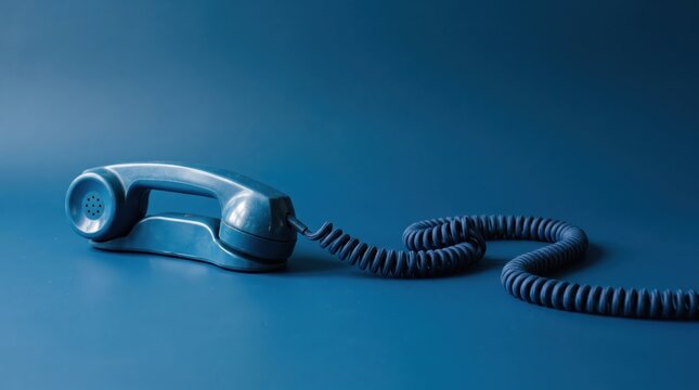 A blue vintage dial telephone handset with blue background.