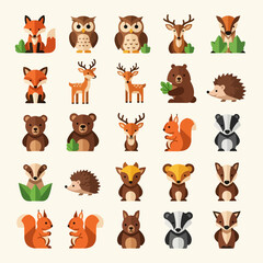 Naklejka premium Set of cute forest animal characters for kids design.