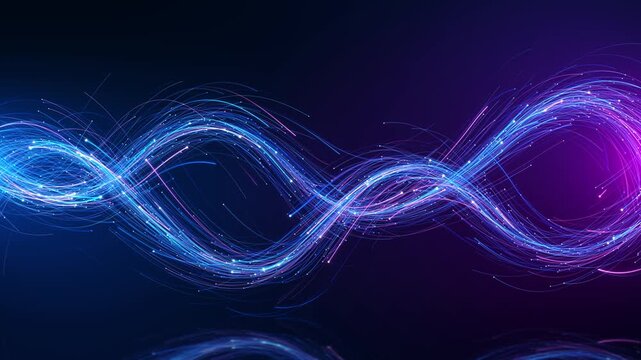 Colorful luminous wave flowing digital lines particles visualizes AI data transfer, cloud computing, network traffic, broadband communication, quantum technology and high speed information processing.