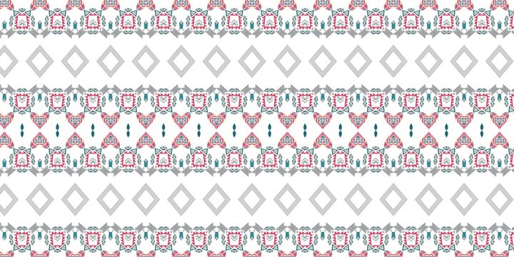 A clean geometric pattern featuring repeating white, teal, and pink structured panels with symmetric open diamond motifs.