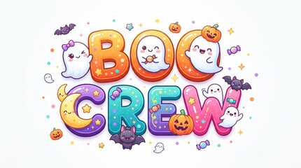 Naklejka premium Colorful cartoon ghosts spelling boo crew halloween