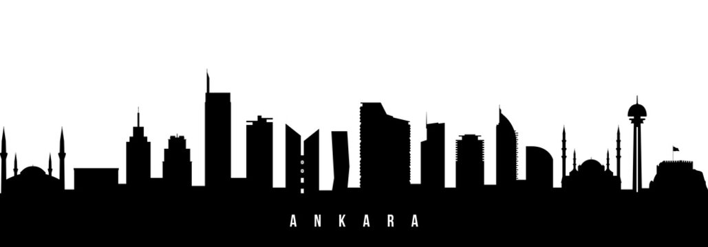 Vector silhouette illustration of Ankara urban skyline. Modern minimalist cityscape graphic, perfect for travel, banners or backgrounds