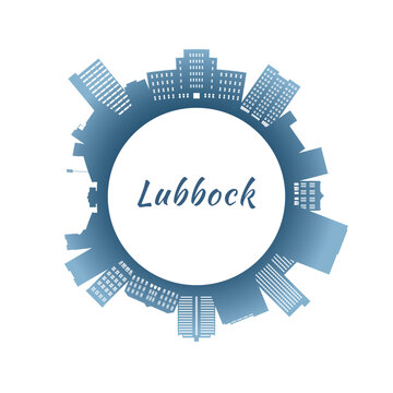 Lubbock skyline with colorful buildings. Circular style. Stock vector illustration.