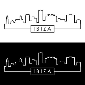 Ibiza skyline. Linear style. Single line. Editable vector file.