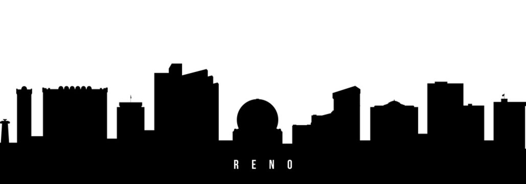 Vector silhouette illustration of Reno urban skyline. Modern minimalist cityscape graphic, perfect for travel, banners or backgrounds