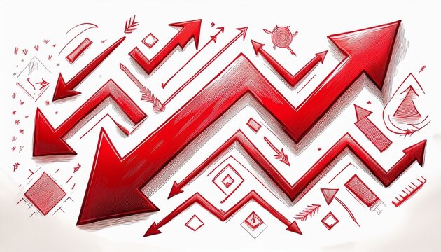 red hand drawn arrows and rectangles on white background