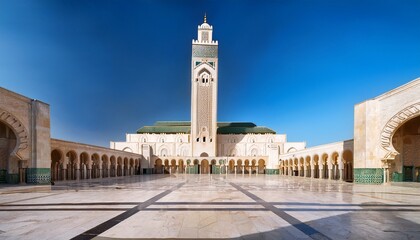 Obraz premium courtyard of hassan ii mosque in casablanca morocco