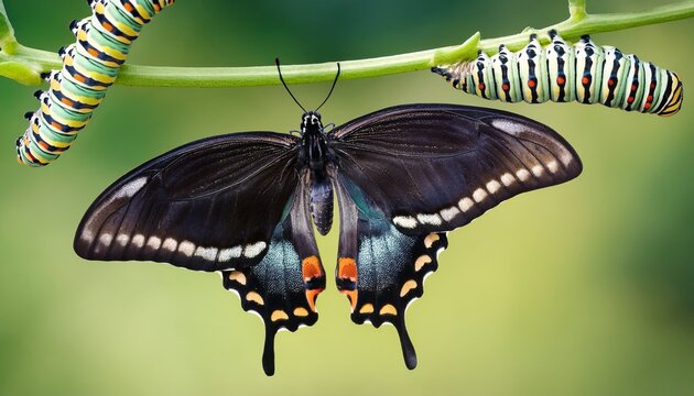 spicebush swallowtail caterpillar and chrysalis