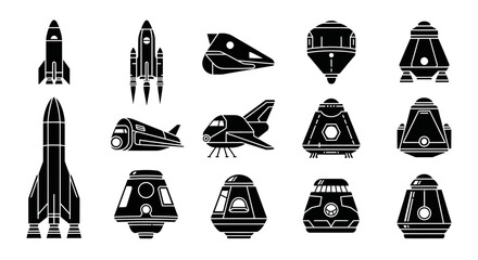 Space exploration rocket and capsule icons. © Kamim